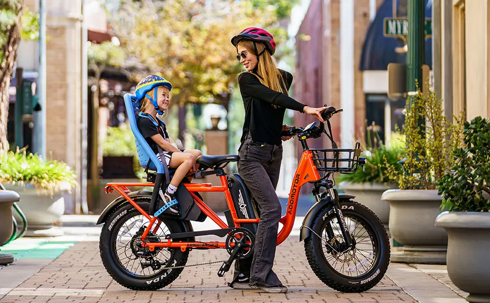 M-81 Step-thru Fat Tire Cargo Electric Bike carrying your kids Ride