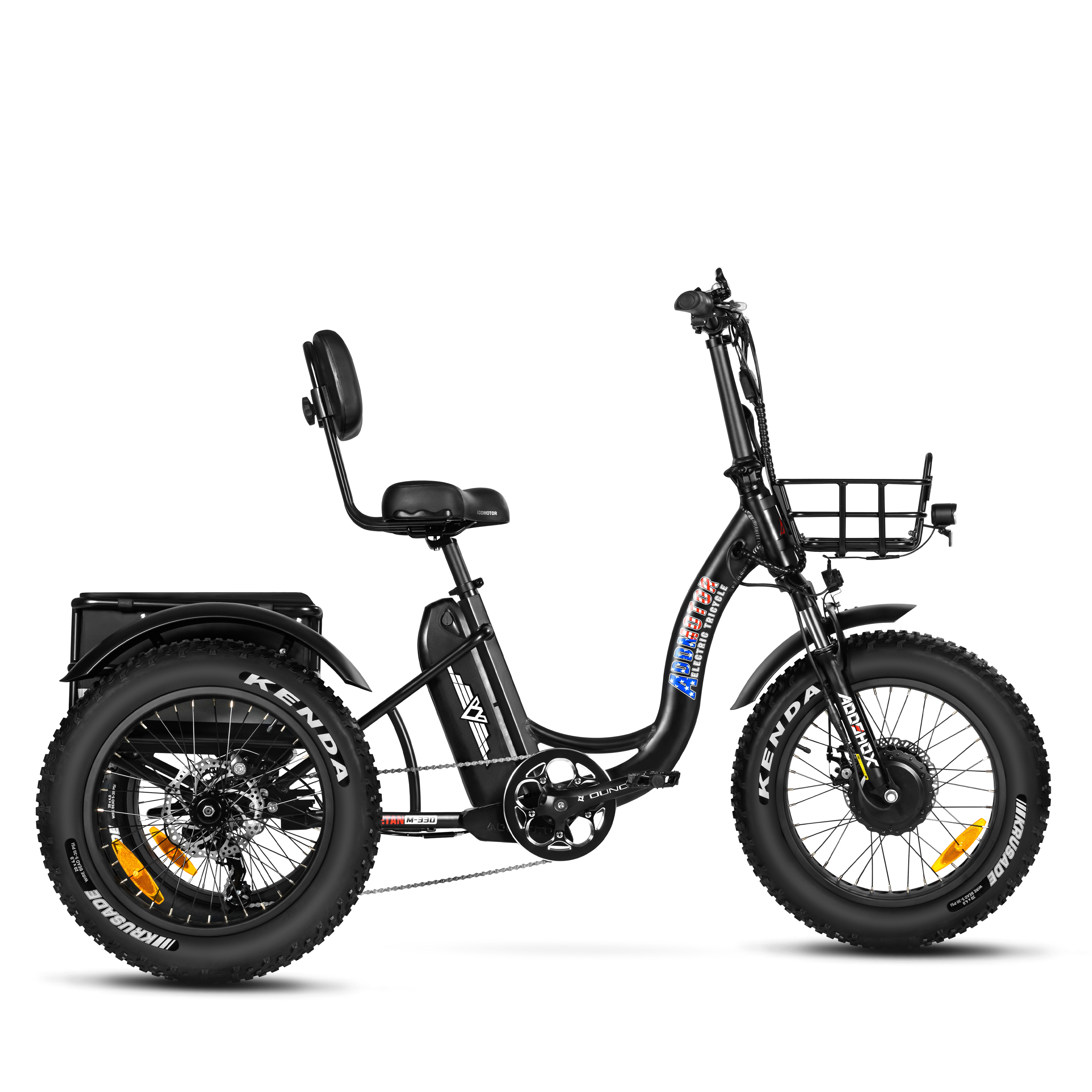 Addmotor Triketan M-330F Folding Electric Tricycle for Adults 2023 20" X 4" Fat Tires Electric Trike for Adults with Rear Basket Liner, Black
