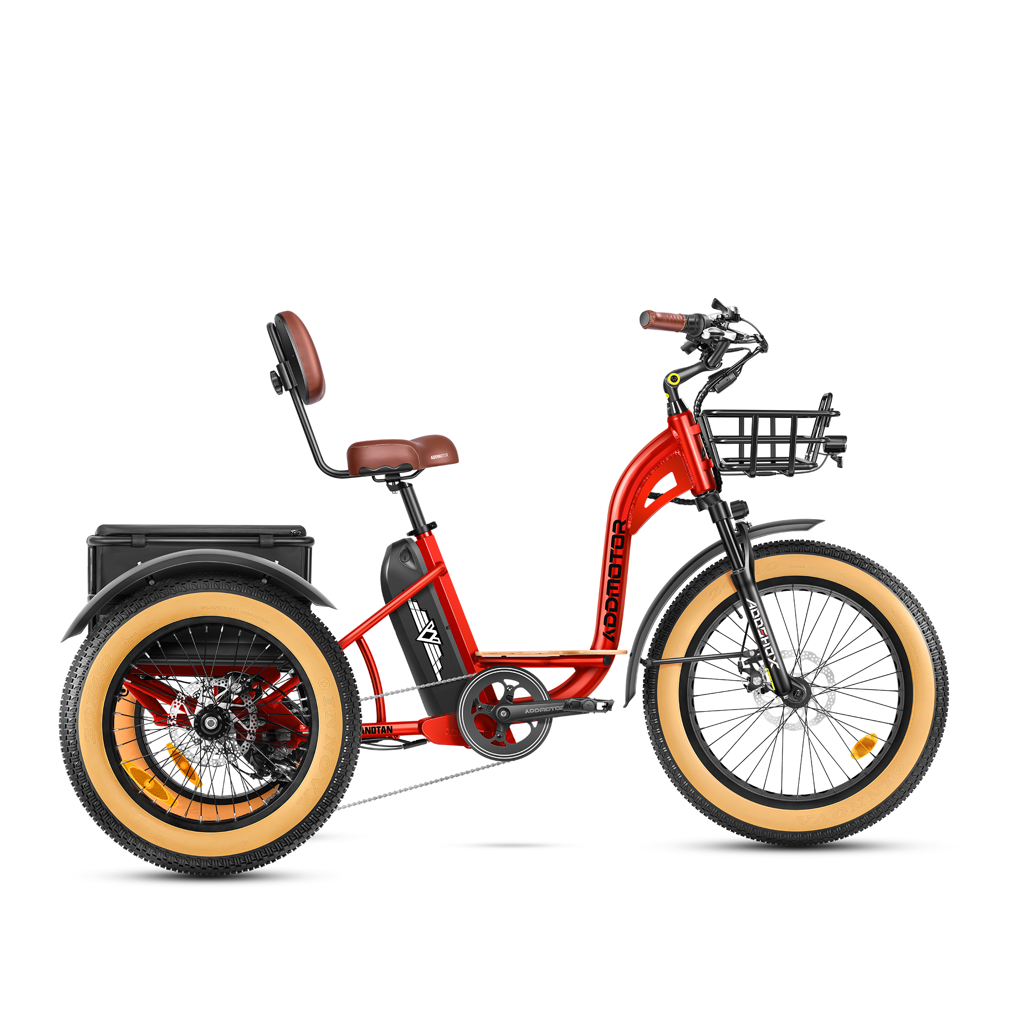 Addmotor Grandtan M-340 Electric Tricycle | Aduts Fat Tire Electric Trike | 2024 Best Electric Tricycle for Seniors | UL Standard for Safety | Red