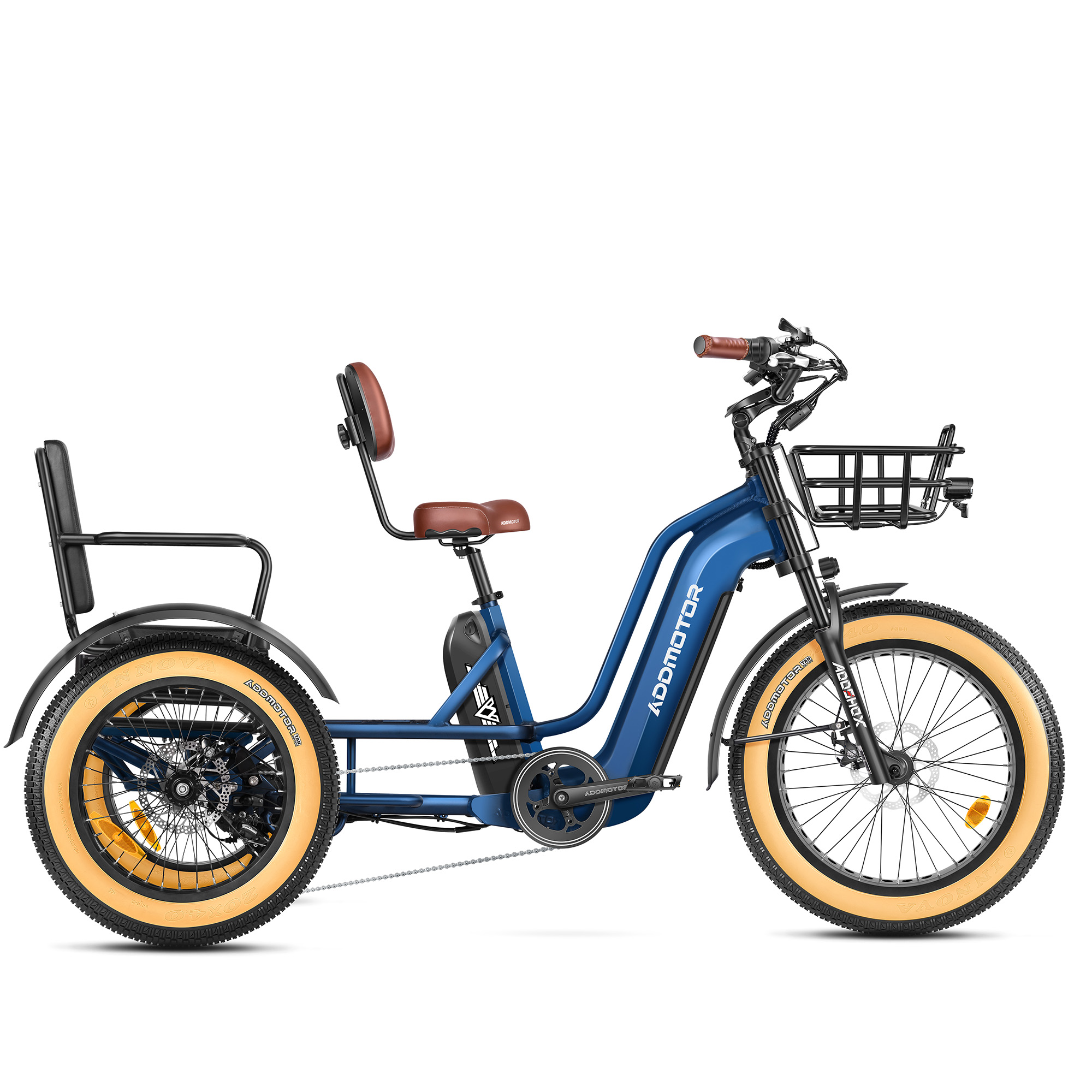 Addmotor Greattan L Dual-Battery Electric Trike with Passenger Seat | Fat Tire 750W Built-in Battery Design Electric Tricycle | Neptune Blue