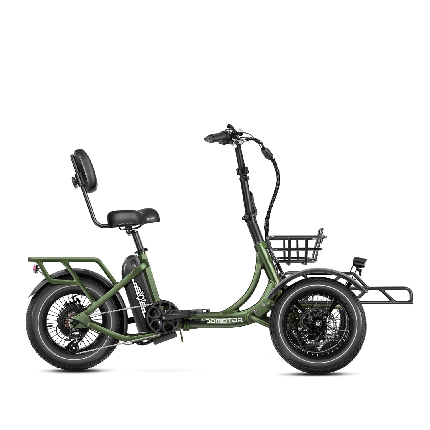 Addmotor Spytan Reverse Electric Trike | 2 Front Wheel 750W Rear Motor Electric Tricycle | 48V UL-certified battery | Olive Green