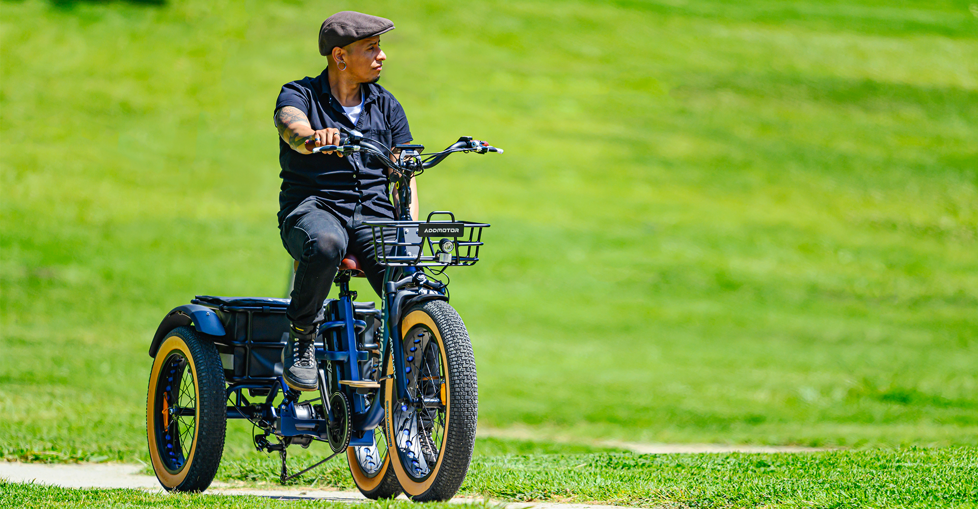 a man is riding an electric trike