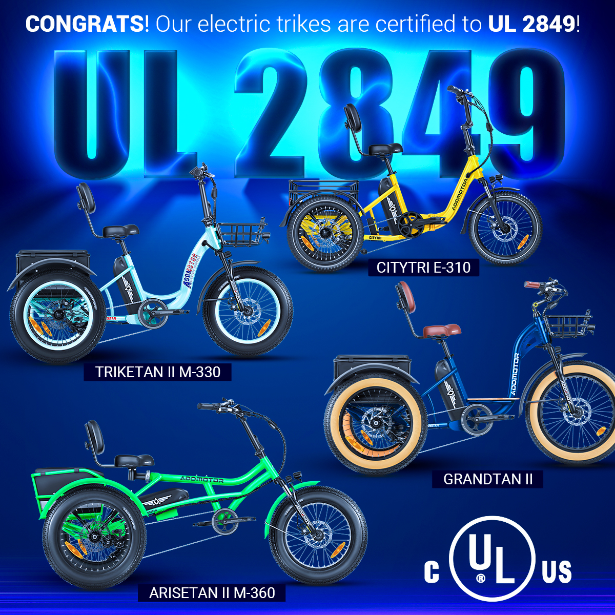 Breaking News: Addmotor Electric Trike Achieves UL-2849 Certification for Unparalleled Safety