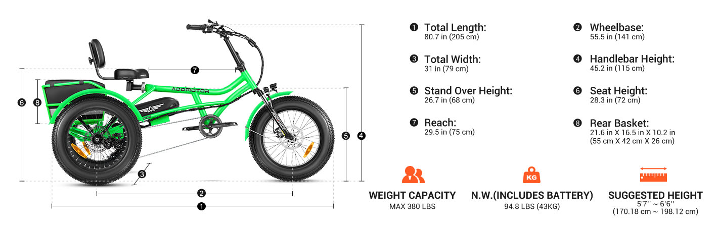 Arisetan M-360 eTrike's measurements