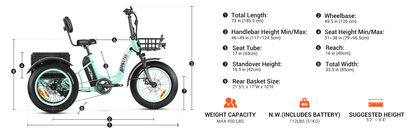 Triketan eTrike's measurements