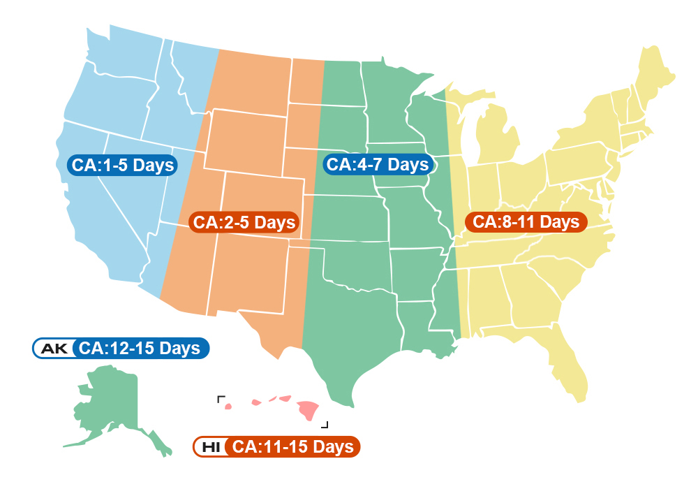 estimated arrival of typical delivery in 48 contiguous states