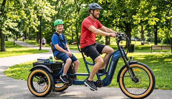 Addmotor M-380 Tandem eTrike Action Banner