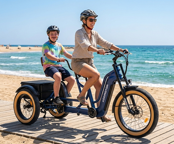 This electric tricycle features UL 2271 certified Samsung cells for single or dual battery setups tailored to your riding range.