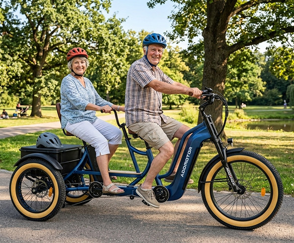 M-380 Tandem eTrike - Seniors riding together in park