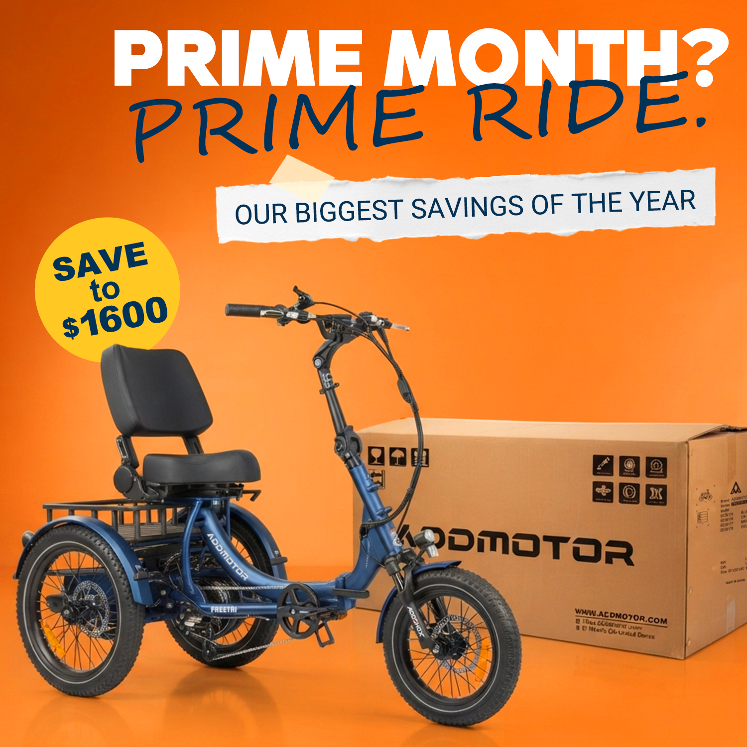 Addmotor 2026 Prime Month Electric Trike Unbeatable Deals — Up to $1,600 OFF!